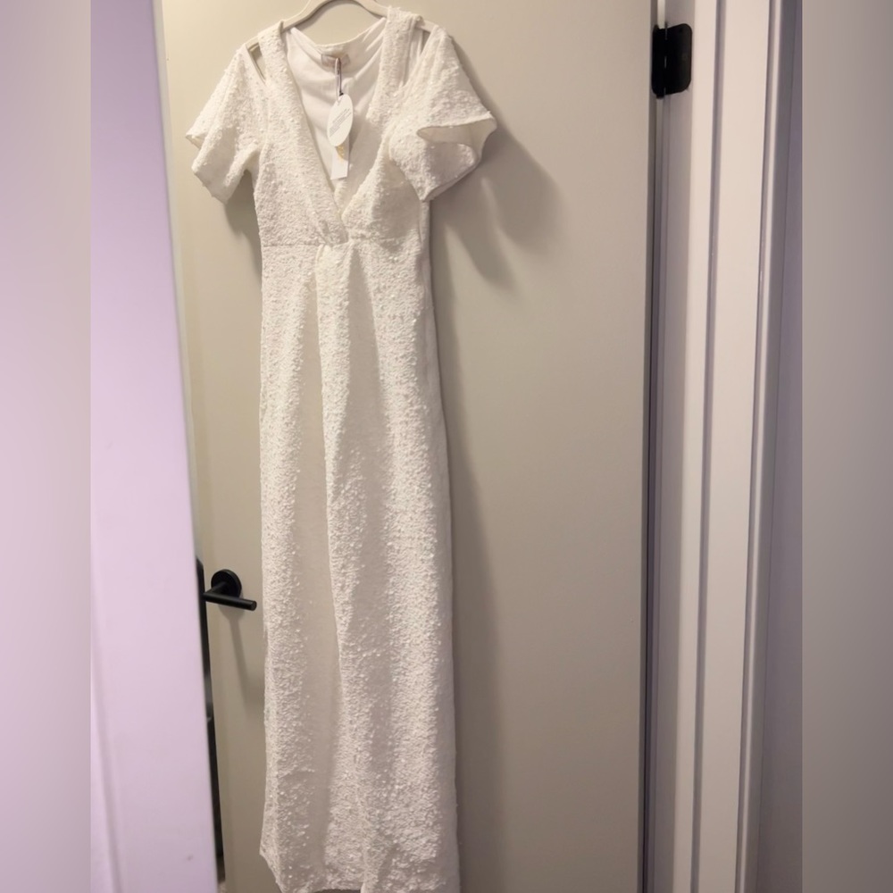 bridal shower white pearl sequin dress maxi off shoulder cutout evening gown